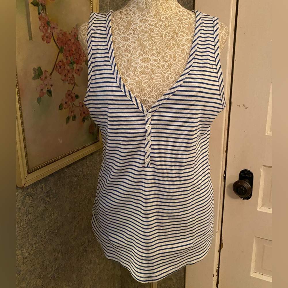 NWT Amour Vert Striped Blue and White Sleeveless tank Top XL